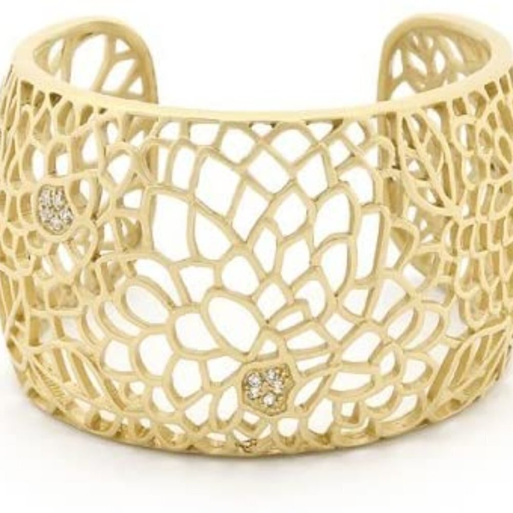 Elite Jewels Cuff Bracelet 14K Gold Matte bonded Floral Filagree